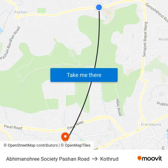 Abhimanshree Society Pashan Road to Kothrud map