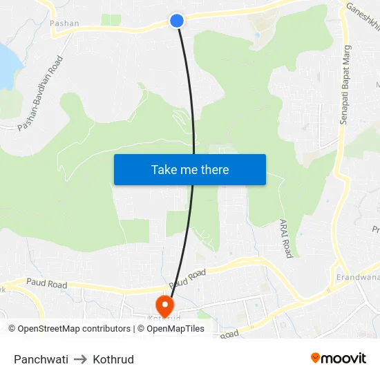 Panchwati to Kothrud map