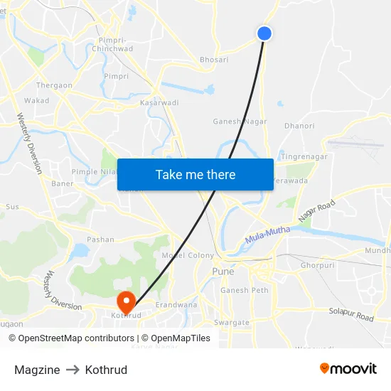 Magzine to Kothrud map