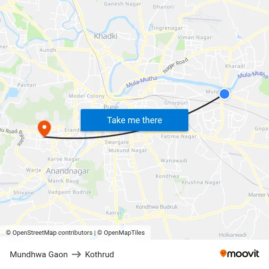Mundhwa Gaon to Kothrud map