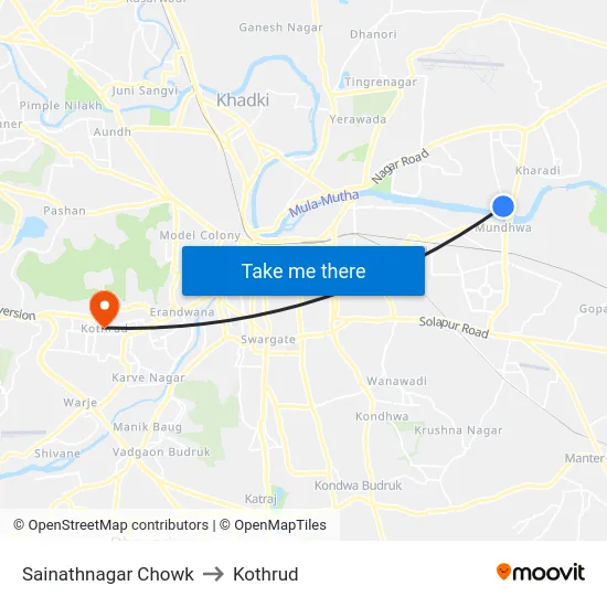 Sainathnagar Chowk to Kothrud map