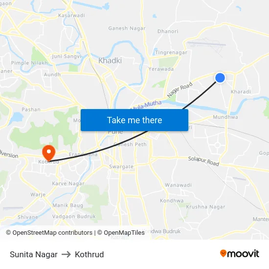 Sunita Nagar to Kothrud map