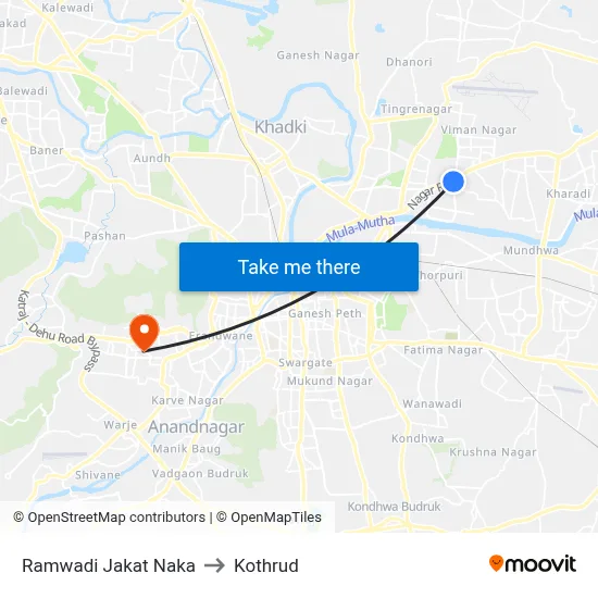 Ramwadi Jakat Naka to Kothrud map