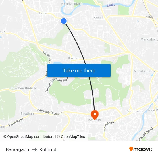 Banergaon to Kothrud map