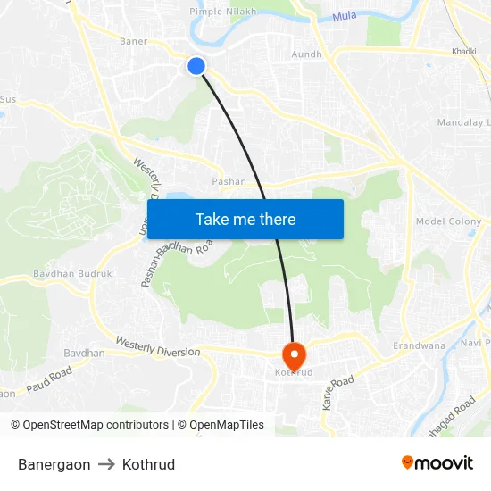 Banergaon to Kothrud map