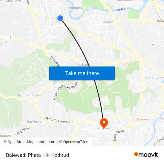 Balewadi Phata to Kothrud map