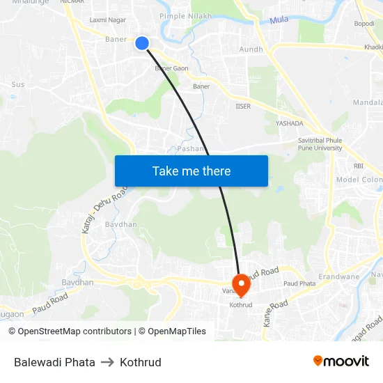 Balewadi Phata to Kothrud map