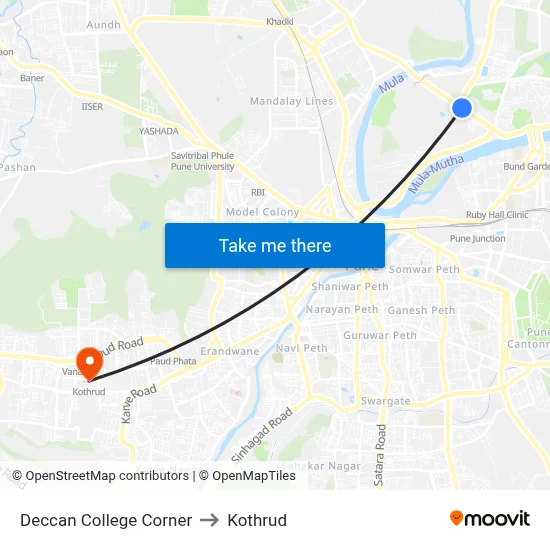 Deccan College Corner to Kothrud map