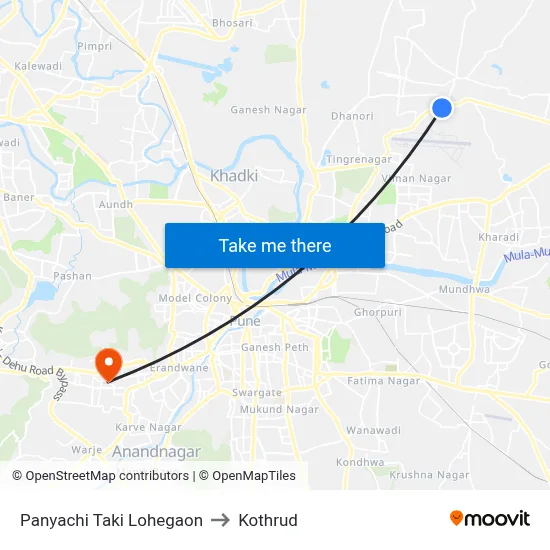 Panyachi Taki Lohegaon to Kothrud map