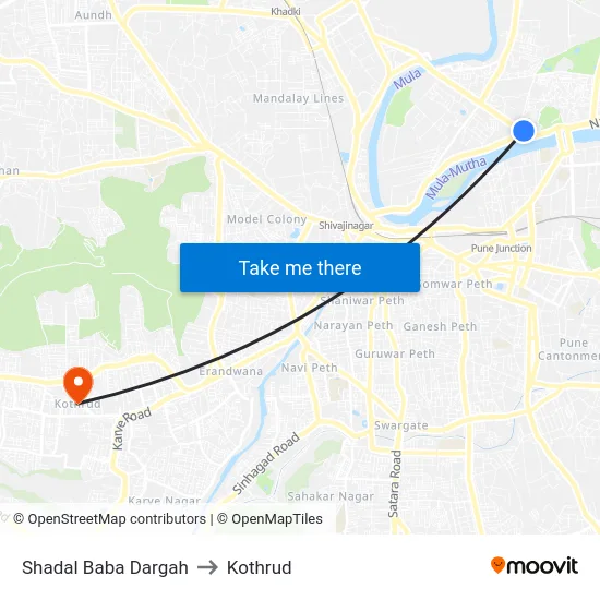 Shadal Baba Dargah to Kothrud map