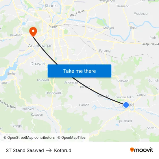 ST Stand Saswad to Kothrud map