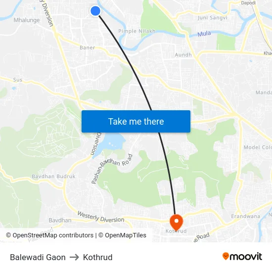 Balewadi Gaon to Kothrud map