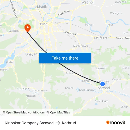 Kirloskar Company Saswad to Kothrud map
