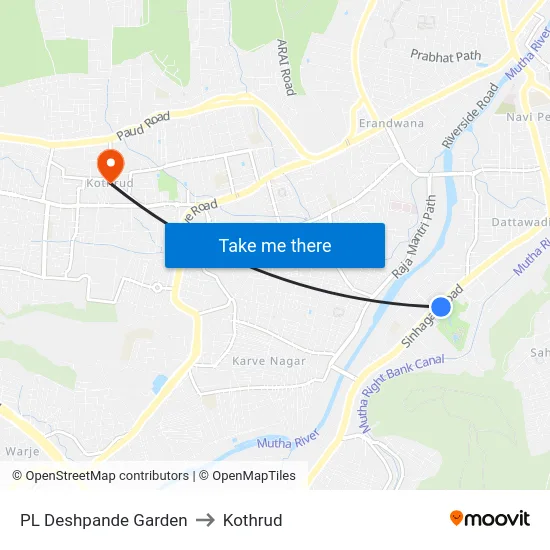 PL Deshpande Garden to Kothrud map