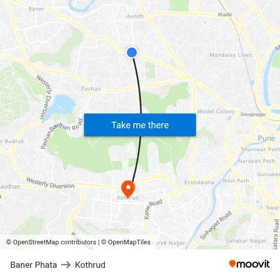 Baner Phata to Kothrud map