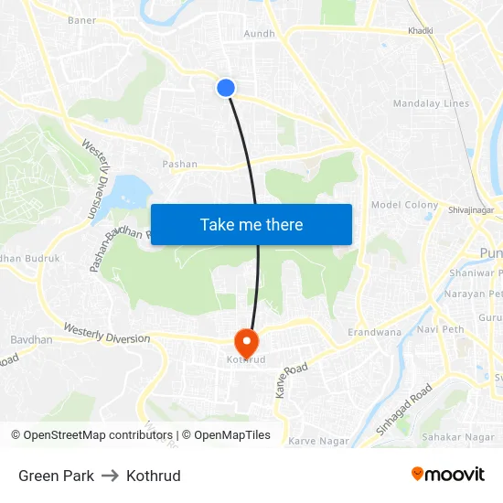 Green Park to Kothrud map
