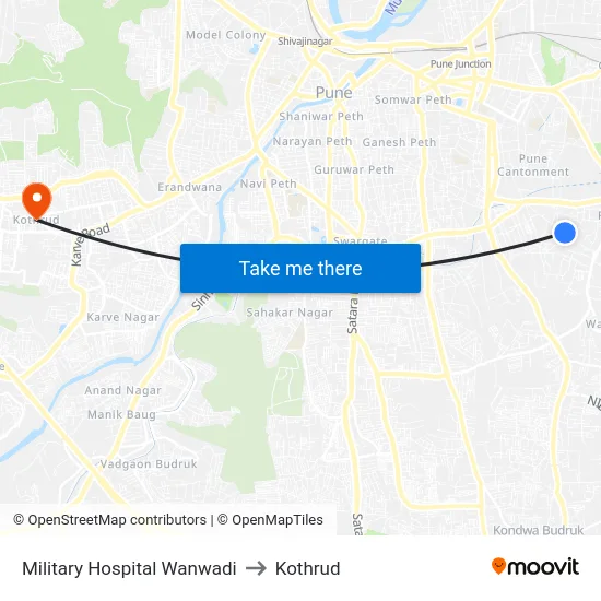 Military Hospital Wanwadi to Kothrud map