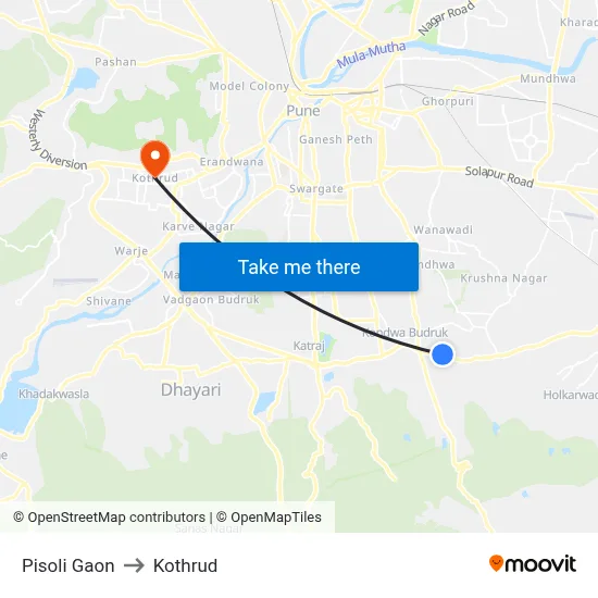 Pisoli Gaon to Kothrud map