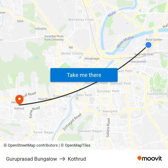 Guruprasad Bungalow to Kothrud map