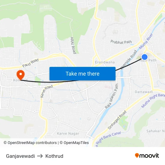Ganjavewadi to Kothrud map