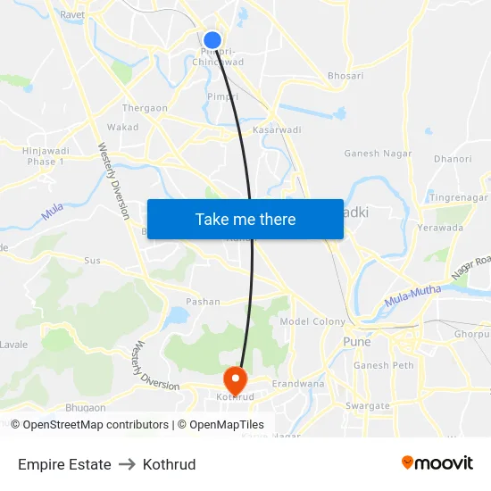 Empire Estate to Kothrud map