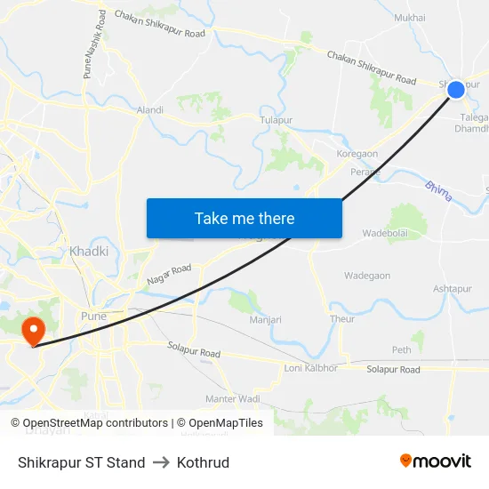 Shikrapur ST Stand to Kothrud map