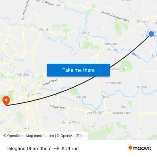 Talegaon Dhamdhere to Kothrud map