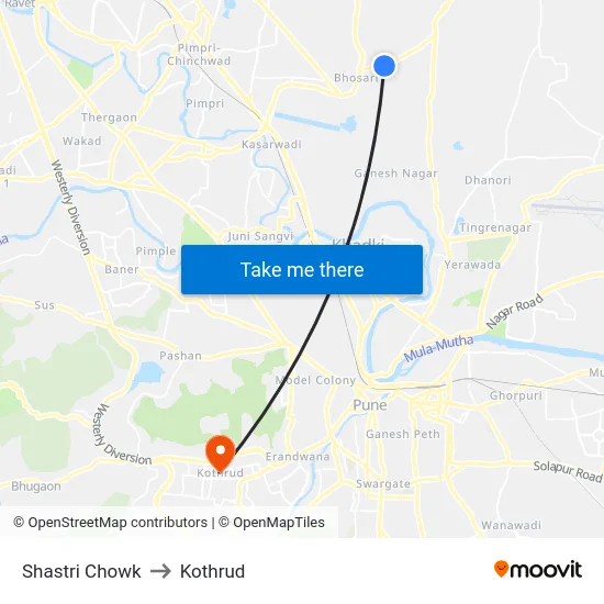 Shastri Chowk to Kothrud map