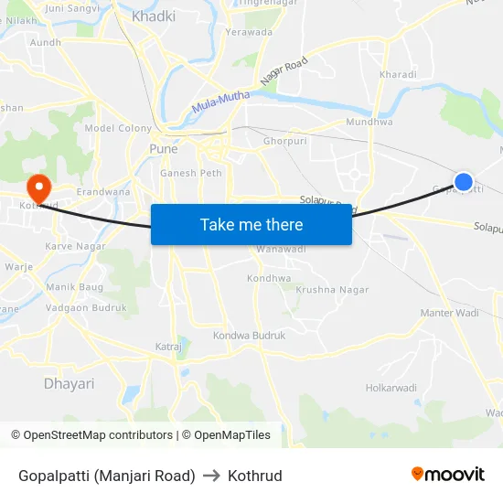 Gopalpatti (Manjari Road) to Kothrud map