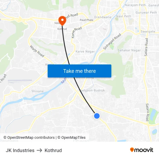 JK Industries to Kothrud map