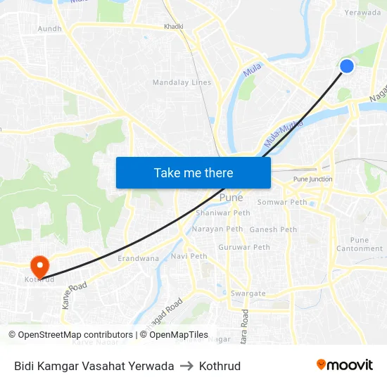 Bidi Kamgar Vasahat Yerwada to Kothrud map