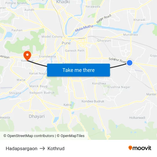 Hadapsargaon to Kothrud map
