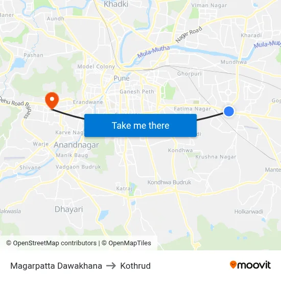 Magarpatta Dawakhana to Kothrud map