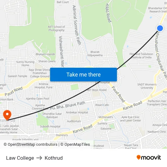 Law College to Kothrud map