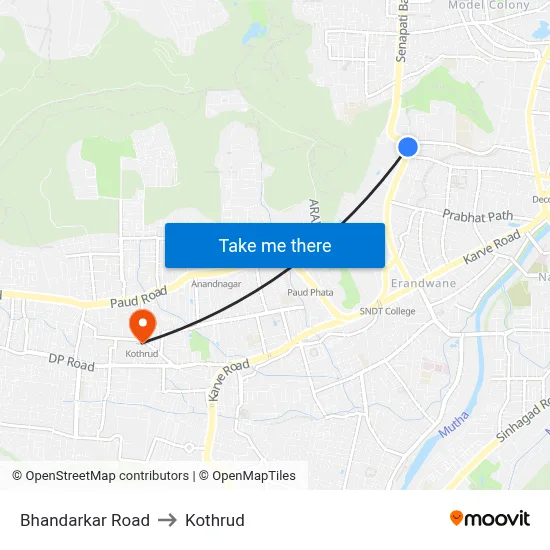 Bhandarkar Road to Kothrud map