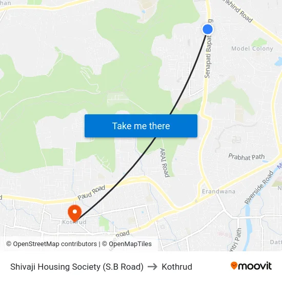 Shivaji Housing Society (S.B Road) to Kothrud map