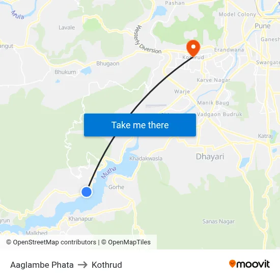 Aaglambe Phata to Kothrud map