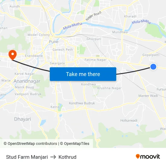 Stud Farm Manjari to Kothrud map