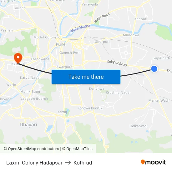 Laxmi Colony Hadapsar to Kothrud map