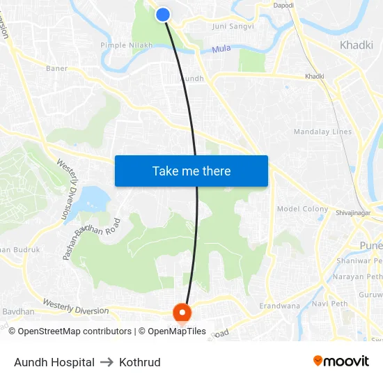 Aundh Hospital to Kothrud map
