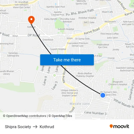 Shipra Society to Kothrud map