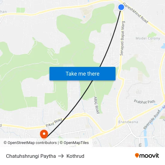 Chatuhshrungi Paytha to Kothrud map