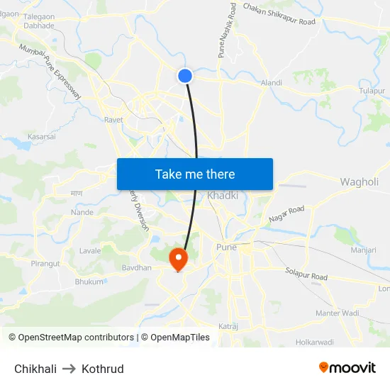 Chikhali to Kothrud map