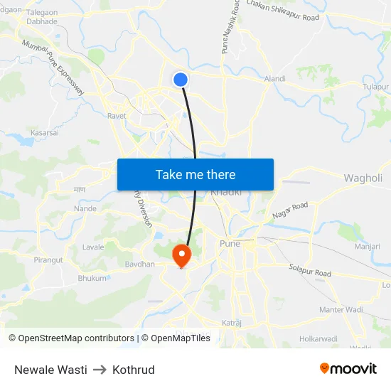 Newale Wasti to Kothrud map