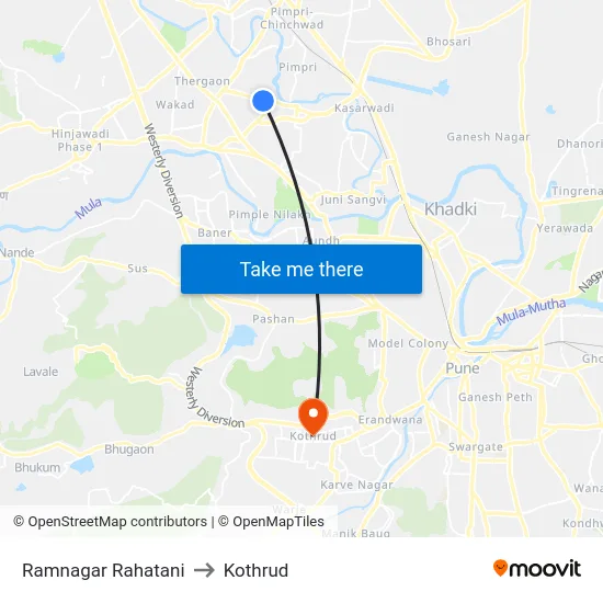Ramnagar Rahatani to Kothrud map