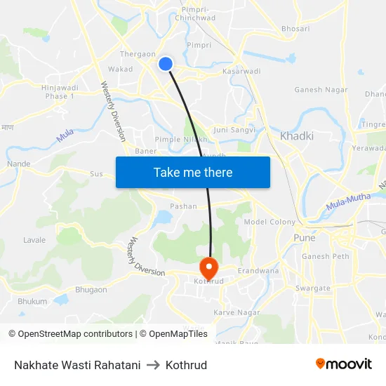 Nakhate Wasti Rahatani to Kothrud map
