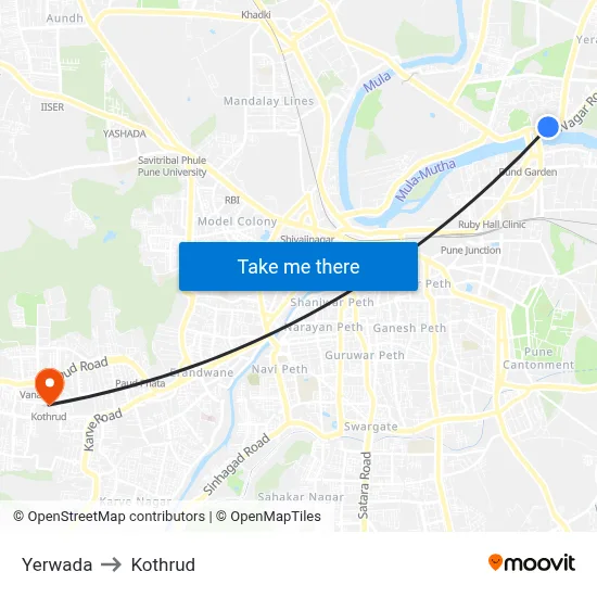 Yerwada to Kothrud map