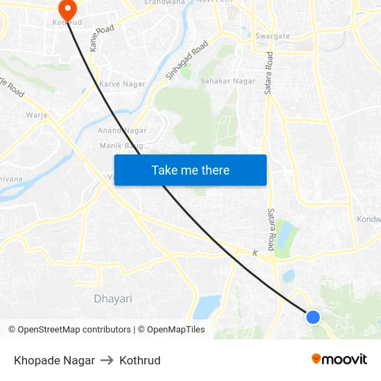 Khopade Nagar to Kothrud map