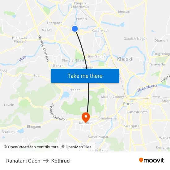 Rahatani Gaon to Kothrud map