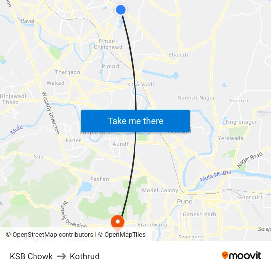 KSB Chowk to Kothrud map
